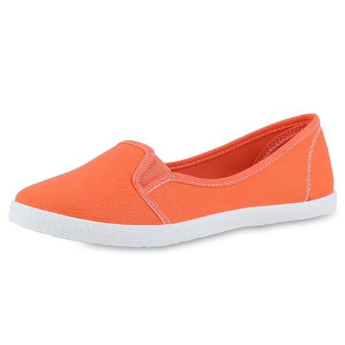 VAN HILL Damen Sneakers Ballerinas Stoffschuhe Flats Basic Slipper 49570 Coral 38 von VAN HILL