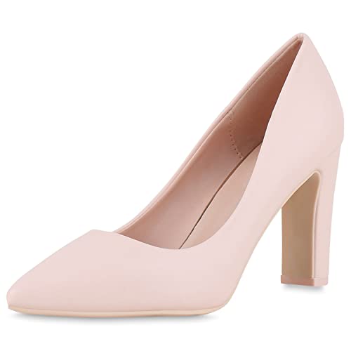 VAN HILL Damen Spitze Pumps Klassische Blockabsatz Schuhe Leder-Optik Absatzschuhe Elegante Abendschuhe 212317 Rosa 36 von VAN HILL