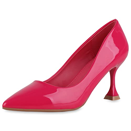 VAN HILL Damen Spitze Pumps Party Schuhe Lack Abendschuhe Stiletto Elegante Leder-Optik Absatzschuhe 208362 Fuchsia Lack 36 von VAN HILL