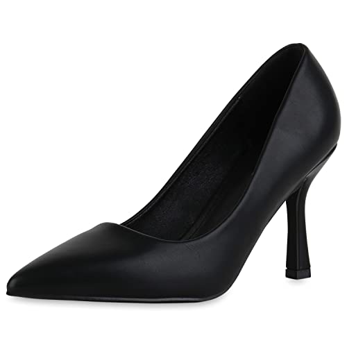 VAN HILL Damen Spitze Pumps Schuhe Stiletto Klassische Abendschuhe Elegante Leder-Optik Freizeit Absatzschuhe 210752 Schwarz 40 von VAN HILL