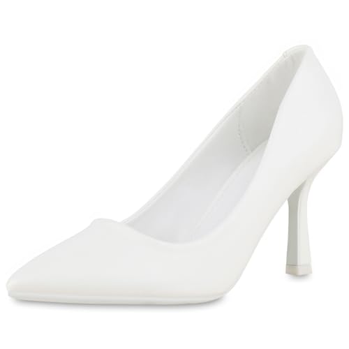 VAN HILL Damen Spitze Pumps Stiletto Klassisch Schuhe 213505 Weiss 37 von VAN HILL