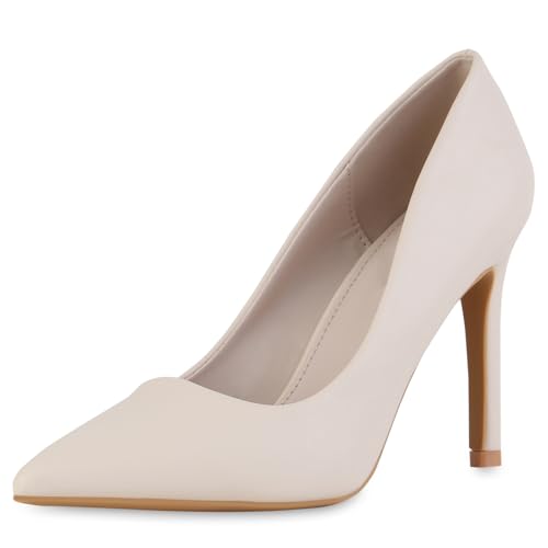 VAN HILL Damen Spitze Pumps Stiletto Basic Klassisch Schuhe 216229 Beige 39 von VAN HILL