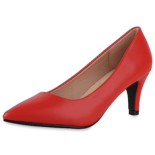 VAN HILL Damen Spitze Pumps Stiletto Basic Klassisch Schuhe 212888 Rot Metallic 36 von VAN HILL