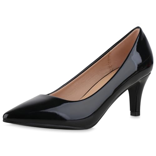 VAN HILL Damen Spitze Pumps Stiletto Lack Creme Klassisch Schuhe 213507 Schwarz Lack Creme 40 von VAN HILL