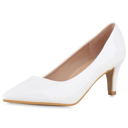 VAN HILL Damen Spitze Pumps Stiletto Lack Creme Klassisch Schuhe 213512 Weiss Lack Creme 37 von VAN HILL