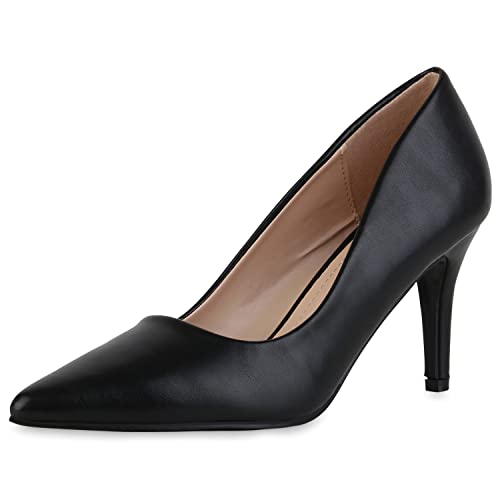 VAN HILL Damen Spitze Pumps Stiletto Schuhe Klassische Basic Absatzschuhe Elegante Freizeit Leder-Optik Abendschuhe 210743 Schwarz 36 von VAN HILL