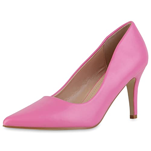 VAN HILL Damen Spitze Pumps Stiletto Schuhe Klassische Basic Absatzschuhe Elegante Freizeit Leder-Optik Abendschuhe 210746 Fuchsia 36 von VAN HILL