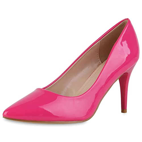 VAN HILL Damen Spitze Pumps Stiletto Schuhe Klassische Lack Absatzschuhe Elegante Freizeitschuhe 210737 Fuchsia Lack 37 von VAN HILL