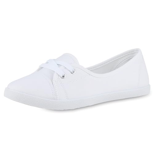 VAN HILL Damen Sportliche Ballerinas Flach Basic Bequem Schuhe 215862 Weiss 36 von VAN HILL
