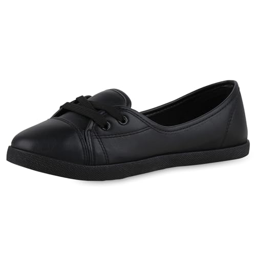 VAN HILL Damen Sportliche Ballerinas Flach Basic Bequem Schuhe 215866 Schwarz 36 von VAN HILL