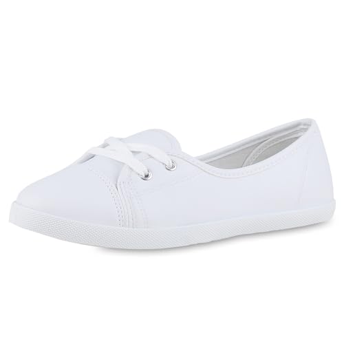 VAN HILL Damen Sportliche Ballerinas Flach Basic Bequem Schuhe 215867 Weiss 41 von VAN HILL