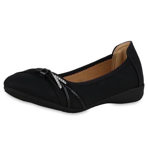 VAN HILL Damen Sportliche Ballerinas Flach Strass Sportlich Schuhe 215749 Schwarz 40 von VAN HILL