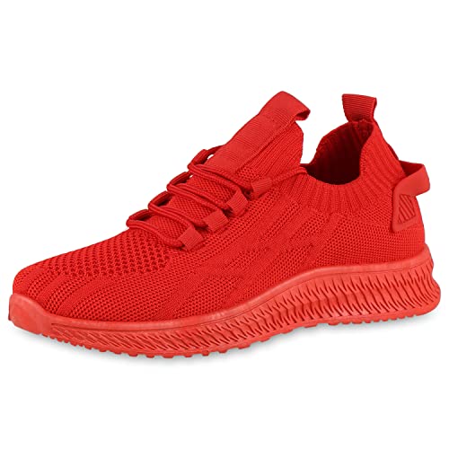 VAN HILL Damen Sportschuhe Laufschuhe Schuhe Strick Freizeit Schnürer Sportliche Profilsohle Schnürschuhe Turnschuhe 206130 Rot Sportlich 36 von VAN HILL