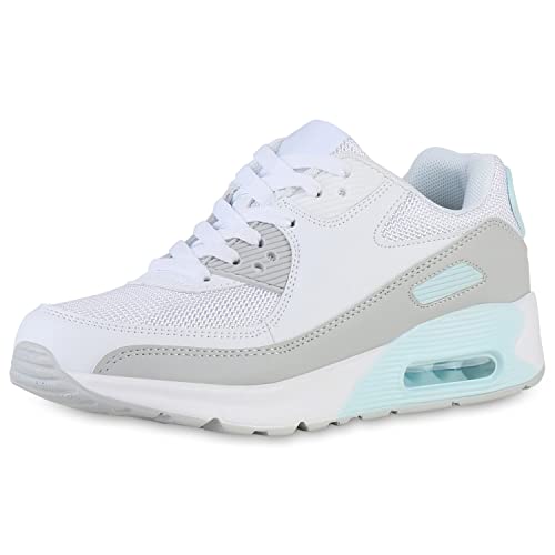 VAN HILL Damen Sportschuhe Laufschuhe Sportliche Freizeit Schuhe Profilsohle Schnürer Freizeit Turnschuhe Schnürschuhe 211646 Weiss Hellblau Grau 36 von VAN HILL