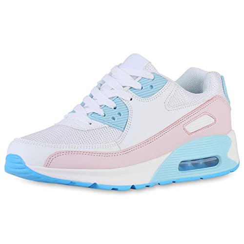 VAN HILL Damen Sportschuhe Laufschuhe Sportliche Freizeit Schuhe Profilsohle Schnürer Freizeit Turnschuhe Schnürschuhe 211651 Weiss Hellblau Rosa 38 von VAN HILL