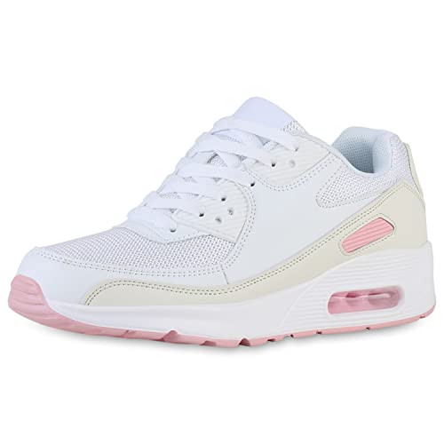 VAN HILL Damen Sportschuhe Laufschuhe Sportliche Freizeit Schuhe Profilsohle Schnürer Freizeit Turnschuhe Schnürschuhe 211652 Weiss Rosa Beige 36 von VAN HILL