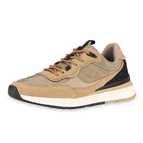 VAN HILL Damen Sportschuhe Laufschuhe Sportliche Schuhe Flache Schnürer Gesteppte Turnschuhe Profilsohle Schnürschuhe 202124 Khaki 41 von VAN HILL