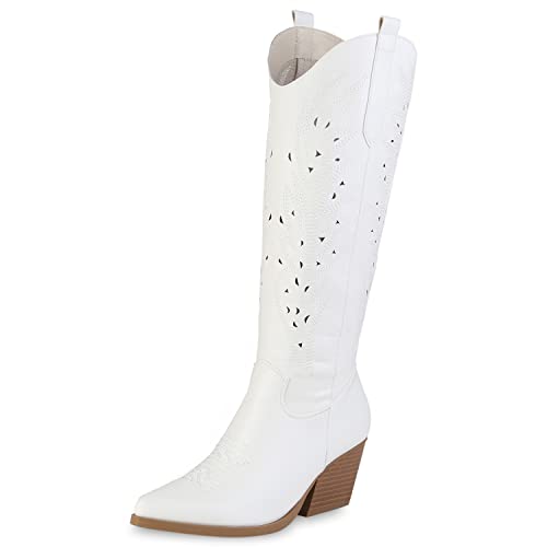 VAN HILL Damen Stiefel Cowboystiefel Schuhe Stickereien Western Boots Holzoptikabsatz Freizeitschuhe Cut-Outs Herbstschuhe 207068 Weiss 39 VAN HILL Damen Stiefel Cowboystiefel Schuhe Stickereien Western Boots Holzoptikabsatz Freizeitschuhe Cut-Outs Herbstschuhe 207068 Weiss 39 von VAN HILL