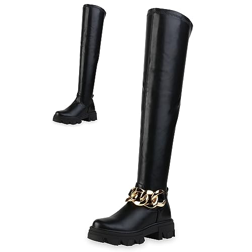 VAN HILL Damen Stiefel Overknees Blockabsatz Ketten Schuhe Plateau Vorne Freizeitschuhe Profilsohle Boots 201443 Schwarz 37 VAN HILL Damen Stiefel Overknees Blockabsatz Ketten Schuhe Plateau Vorne Freizeitschuhe Profilsohle Boots 201443 Schwarz 37 von VAN HILL