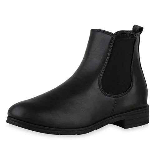 VAN HILL Damen Stiefeletten Chelsea Boots Blockabsatz Schlupfschuhe Booties Kurzschaft-Stiefeletten Basic Schuhe 610501 Schwarz Total 37 von VAN HILL