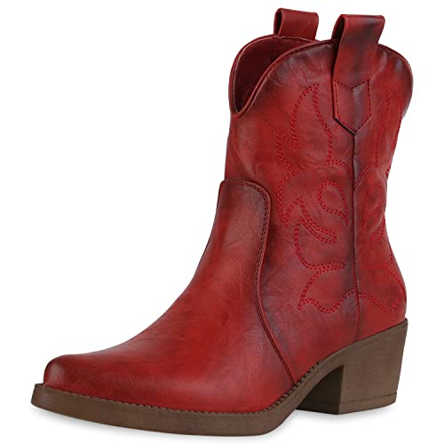 VAN HILL Damen Stiefeletten Cowboy Boots Schuhe 211602 Rot PU 37 von VAN HILL
