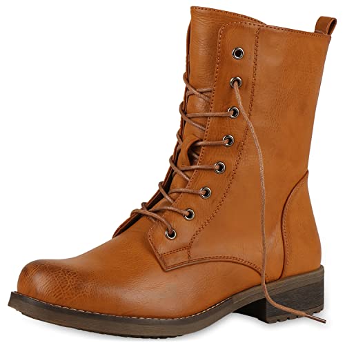 VAN HILL Damen Stiefeletten Leicht Gefütterte Freizeit Schnürstiefeletten Blockabsatz Herbst Schuhe Profilsohle Stiefel 610450 Hellbraun 39 von VAN HILL