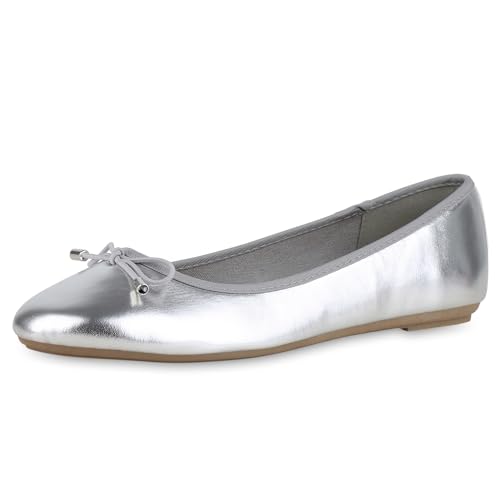 VAN HILL Damen Übergößen Klassische Ballerinas Flach Metallic Klassisch Schuhe 215829 Silber 42 von VAN HILL