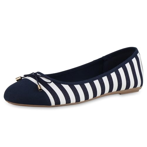 VAN HILL Damen Übergößen Klassische Ballerinas Flach Schleifen Klassisch Schuhe 215831 Dunkelblau Weiss 43 von VAN HILL