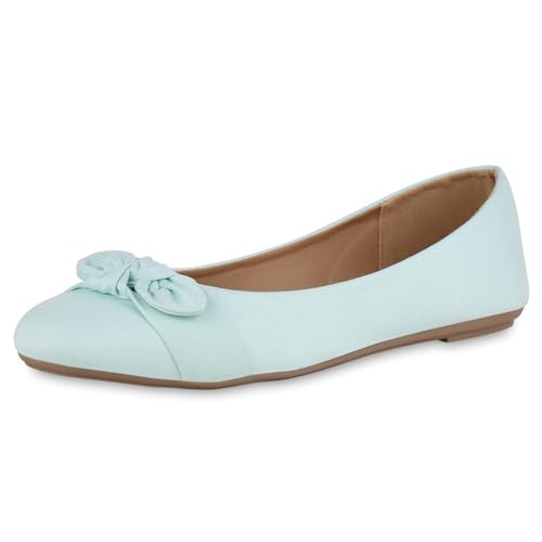 VAN HILL Damen Übergrößen Klassische Ballerinas Flach Schleifen Klassisch Schuhe 215821 Hellgrün 43 von VAN HILL