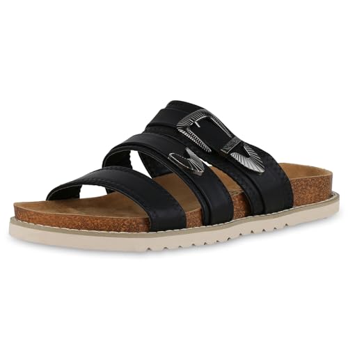 VAN HILL Damen Übergrößen Pantoletten Flach Schnallen Trendy Schuhe 215772 Schwarz 44 von VAN HILL