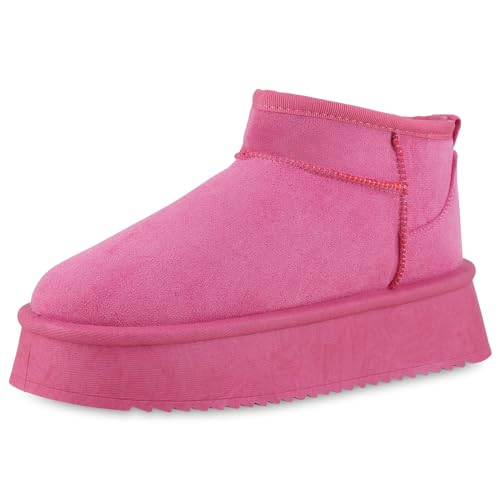 VAN HILL Damen Warm Gefütterte Plateau Boots Profil-Sohle Plateau-Schuhe 213940 Pink 37 von VAN HILL