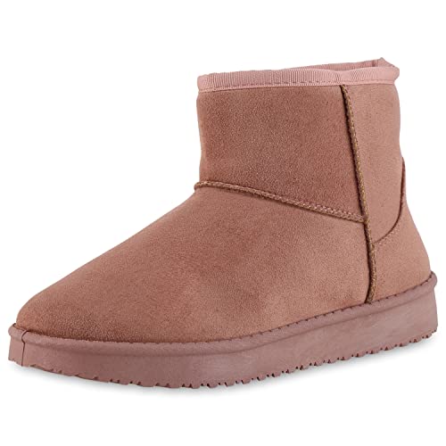 VAN HILL Damen Warm Gefütterte Winter Boots Flache Freizeit Stiefeletten Bequeme Profilsohle Schuhe Schlupfschuhe 210963 Rosa 37 von VAN HILL