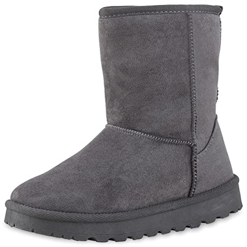 VAN HILL Damen Warm Gefütterte Winter Boots Stiefeletten Bequeme Profilsohle Schuhe Freizeit Stiefel Booties 209772 Grau 39 von VAN HILL