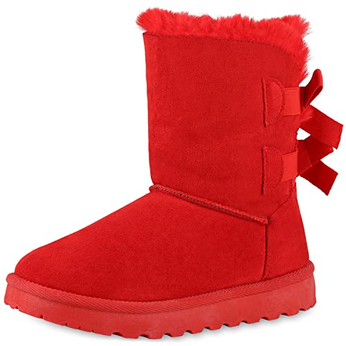 VAN HILL Damen Warm Gefütterte Winter Boots Stiefeletten Bequeme Schuhe Flache Schleifen Schlupfschuhe Profilsohle Booties 202350 Rot 37 von VAN HILL