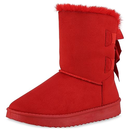 VAN HILL Damen Warm Gefütterte Winter Boots Stiefeletten Bequeme Schuhe Flache Schleifen Schlupfschuhe Profilsohle Booties 611504 Rot 40 von VAN HILL