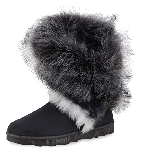 VAN HILL Damen Warm Gefütterte Winter Boots Stiefeletten Flache Schuhe Bequeme Kunstfell Booties Profilsohle Schlupfschuhe 208902 Grau 36 von VAN HILL