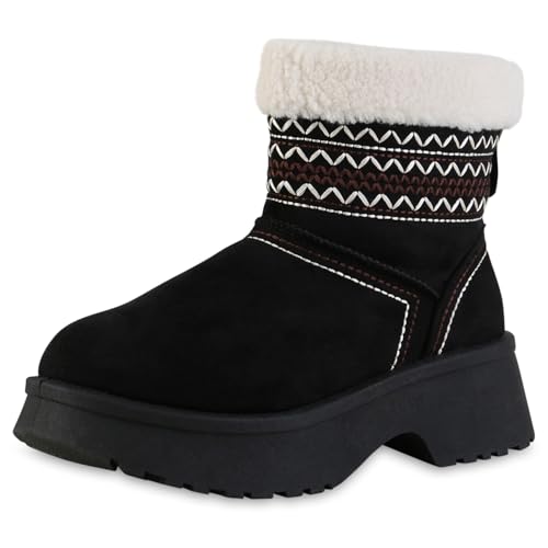 VAN HILL Damen Winter Boots Blockabsatz Kunstfell Bequem Schuhe 217772 Schwarz 39 von VAN HILL