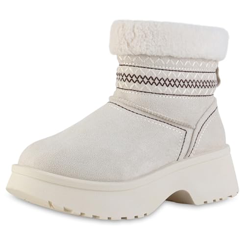 VAN HILL Damen Winter Boots Blockabsatz Kunstfell Bequem Schuhe 217775 Beige 41 von VAN HILL