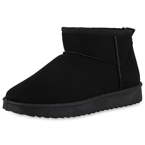 VAN HILL Damen Winter Boots Flach Profilsohle Bequem Schuhe 213476 Schwarz 37 von VAN HILL