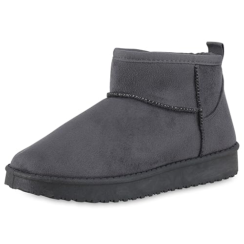 VAN HILL Damen Winter Boots Flach Profilsohle Bequem Schuhe 213477 Grau 38 von VAN HILL