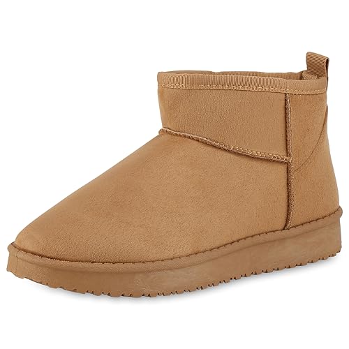 VAN HILL Damen Winter Boots Flach Profilsohle Bequem Schuhe 213480 Hellbraun 37 von VAN HILL