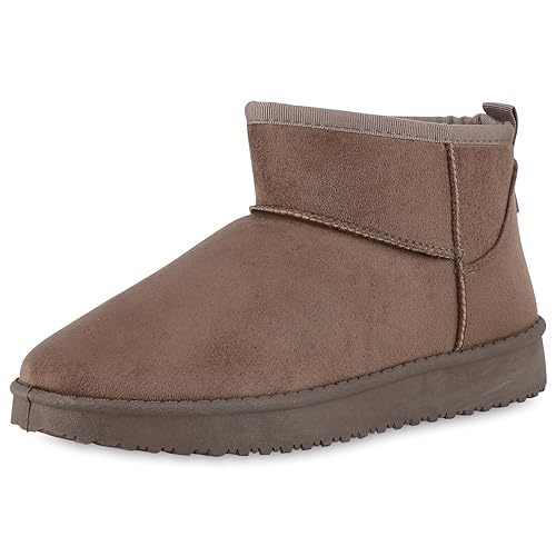 VAN HILL Damen Winter Boots Flach Profilsohle Bequem Schuhe 213481 Taupe 36 von VAN HILL