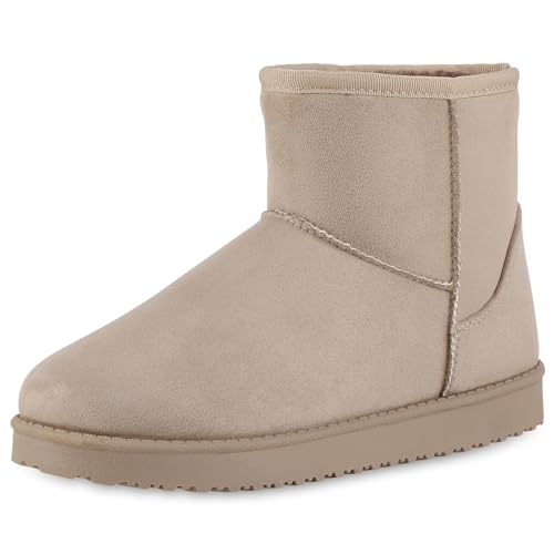 VAN HILL Damen Winter Boots Flach Profilsohle Bequem Schuhe 213921 Khaki 37 von VAN HILL