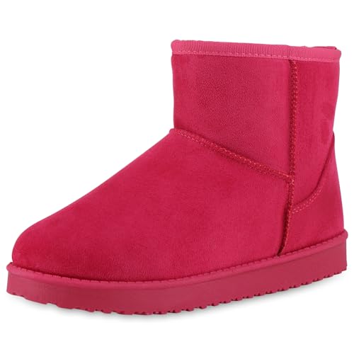 VAN HILL Damen Winter Boots Flach Profilsohle Bequem Schuhe 213922 Fuchsia 37 von VAN HILL