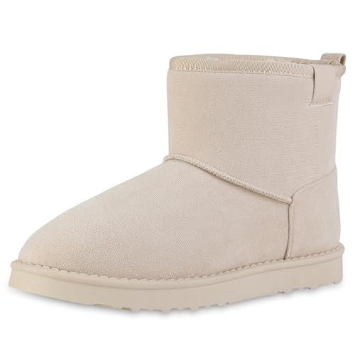 VAN HILL Damen Winter Boots Flach Profilsohle Bequem Schuhe 216393 Beige 39 von VAN HILL