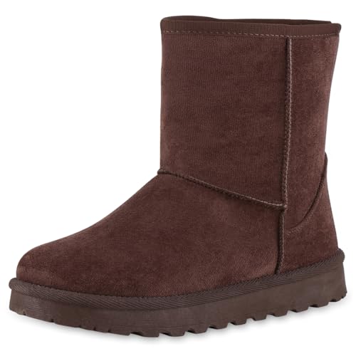VAN HILL Damen Winter Boots Flach Profilsohle Bequem Schuhe 216505 Braun 37 von VAN HILL