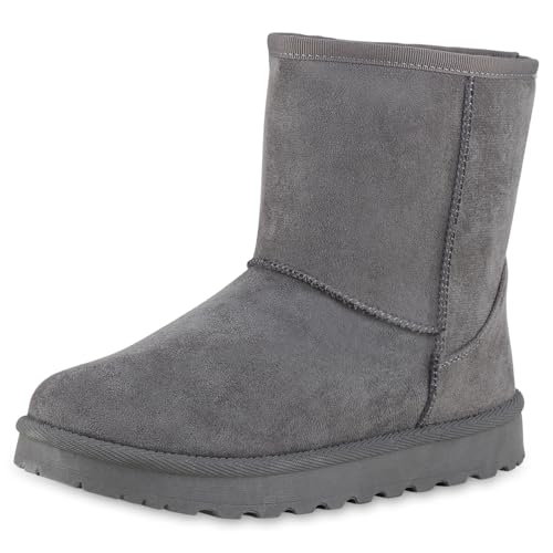 VAN HILL Damen Winter Boots Flach Profilsohle Bequem Schuhe 216508 Grau 38 von VAN HILL