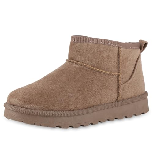 VAN HILL Damen Winter Boots Flach Profilsohle Bequem Schuhe 216512 Khaki 38 von VAN HILL