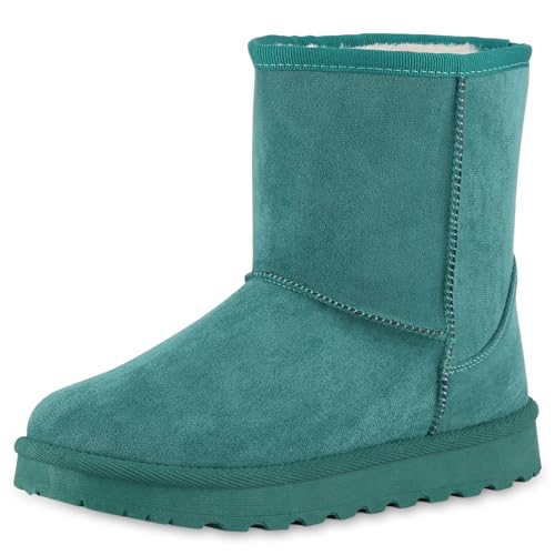 VAN HILL Damen Winter Boots Flach Profilsohle Bequem Schuhe 216515 Grün 39 von VAN HILL