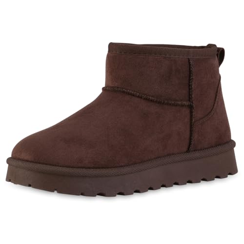 VAN HILL Damen Winter Boots Flach Profilsohle Bequem Schuhe 217661 Braun 39 von VAN HILL